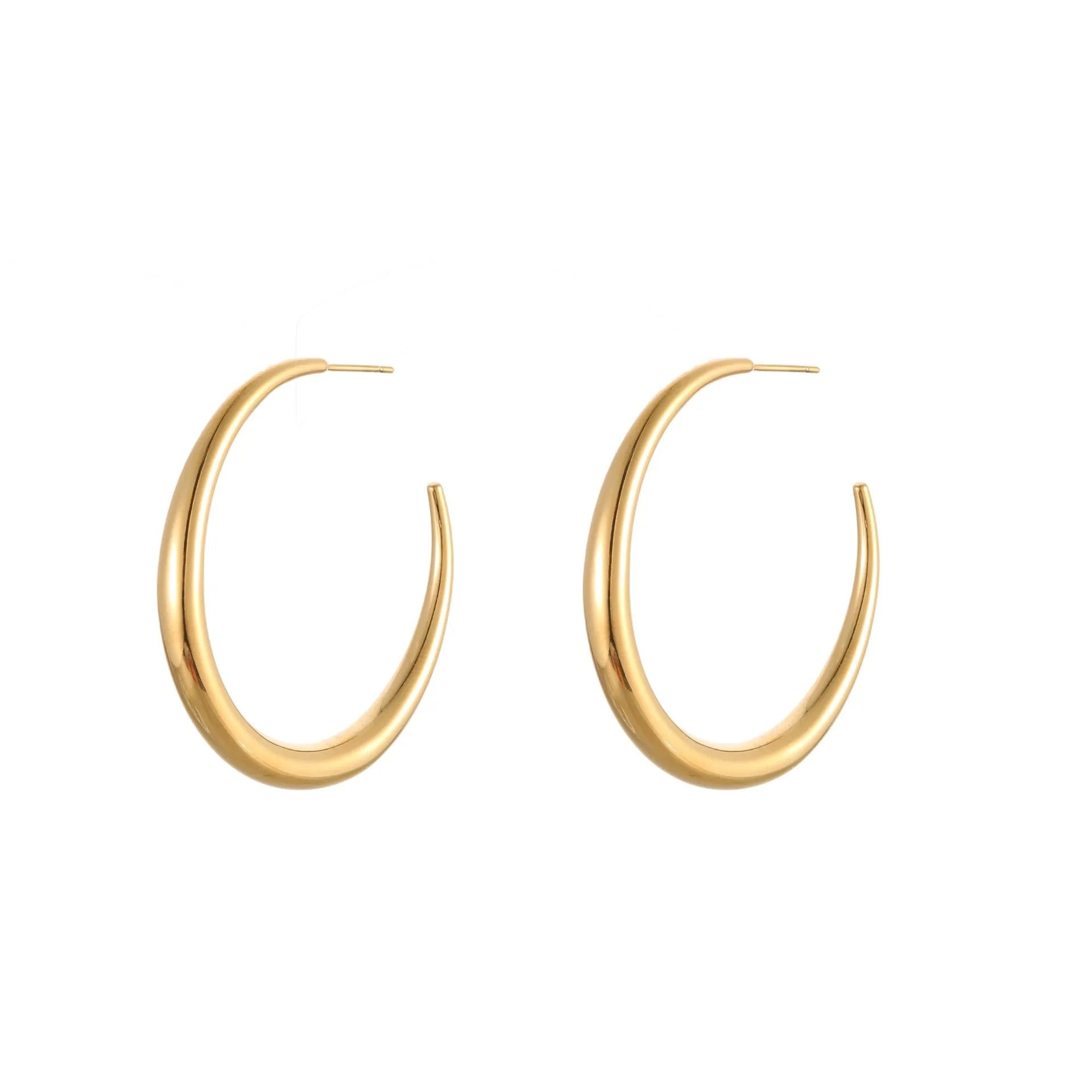 Titanium steel geometric hoop earrings with circular design and gold or steel finishes