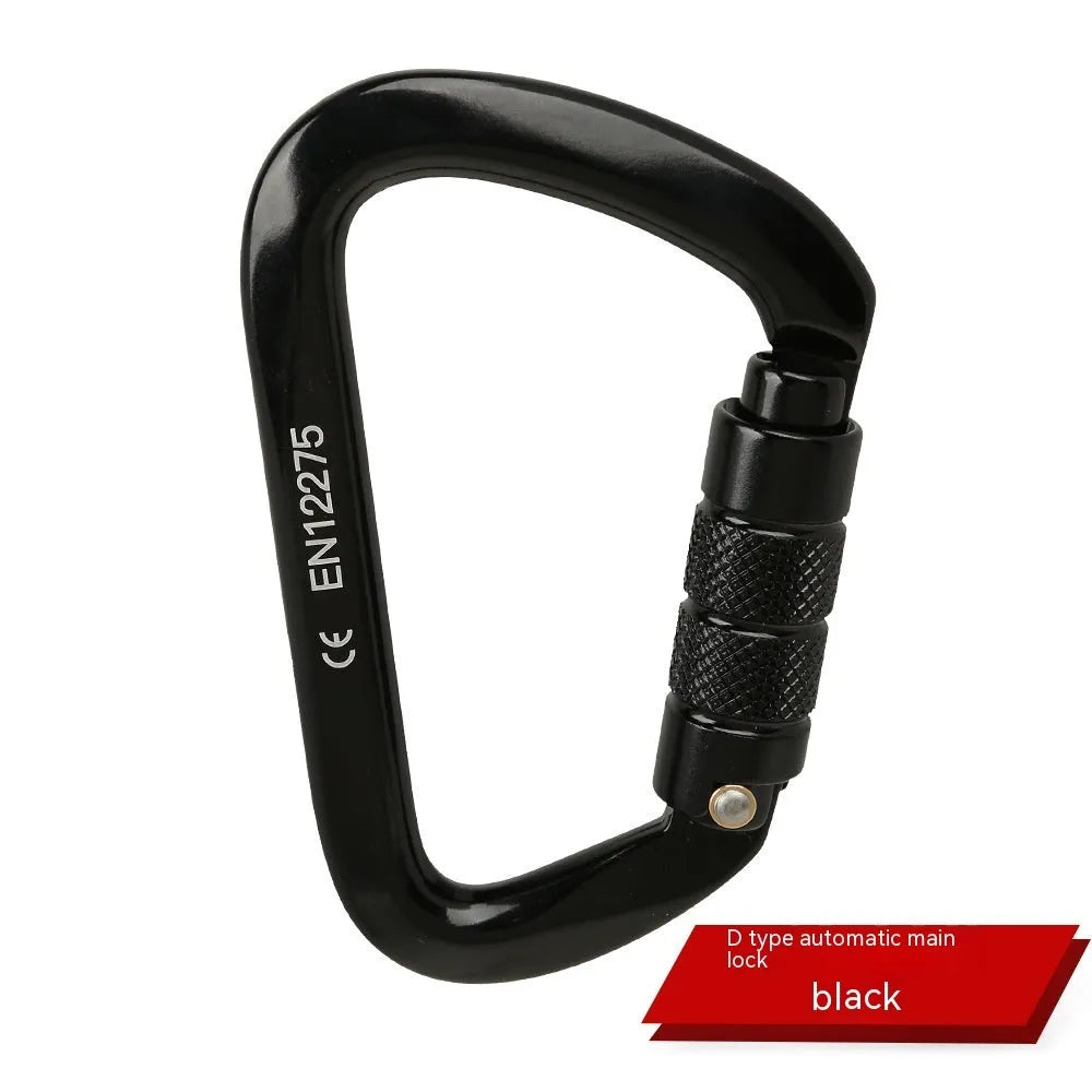 D-type steel climbing lock with choice of automatic or threaded gate, shown in red colour.