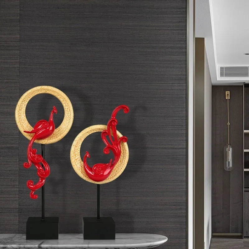 Large European-style phoenix resin ornament in silver, rose gold, or red colour options