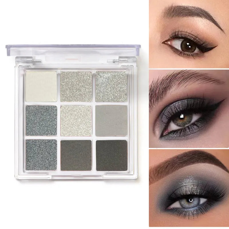 CZ0069 nine-colour smoked eyeshadow palette showing white silver black iron grey shades