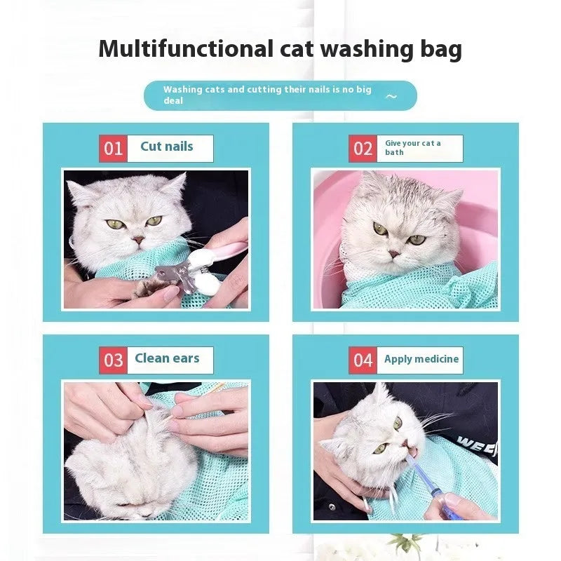 Upgraded fifth-generation cat grooming bag in grey, green, or pink and white detachable design.