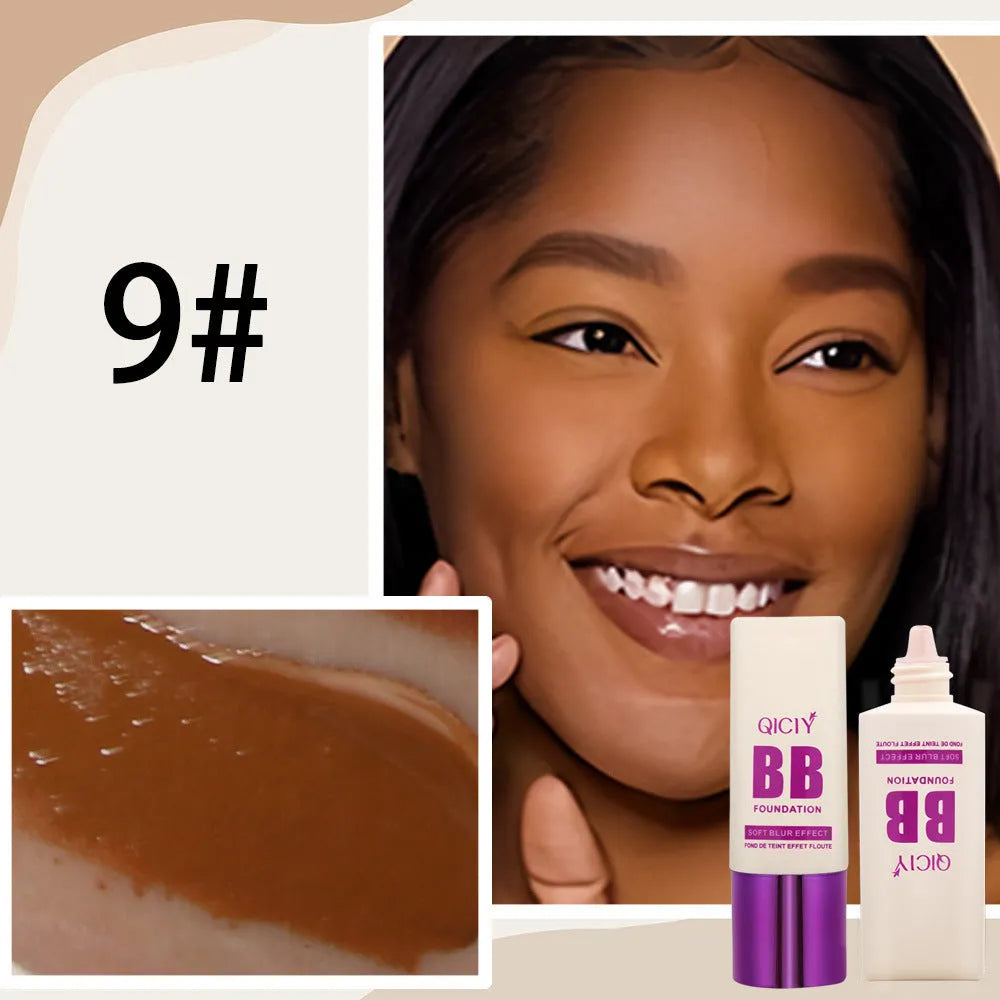 Feeding bottle format BB cream with applicator in 10 shade options for brightening coverage