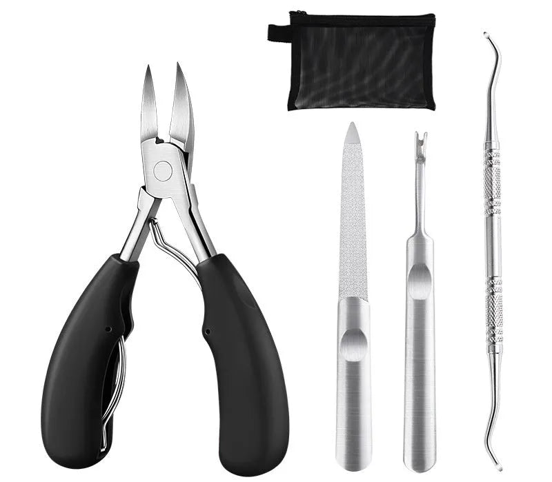 Stainless steel nail clippers set with foot care scissors and coloured ABS plastic handles