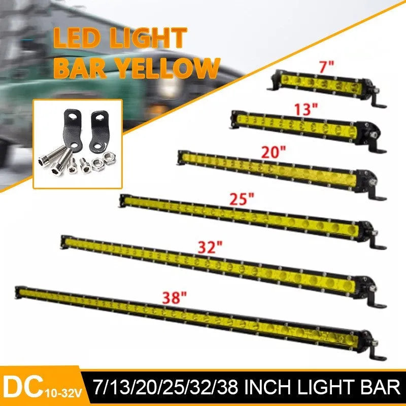 25-inch aluminium LED light bar with mounting brackets for truck or off-road vehicle