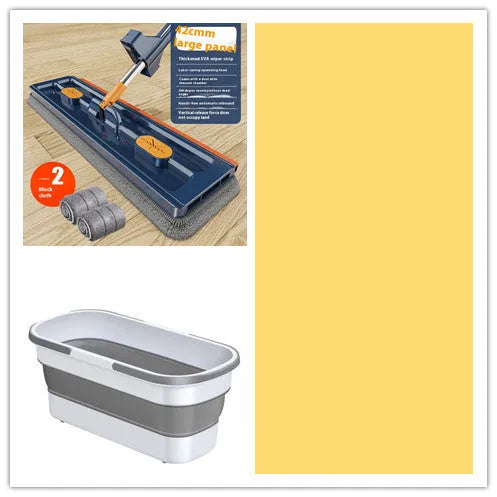 Large flat mop with stainless steel handle and 360 rotating head for hard floor cleaning