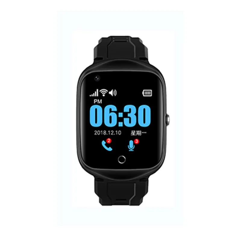 Square screen smartwatch for elderly with GPS tracking and SIM card slot in black colour