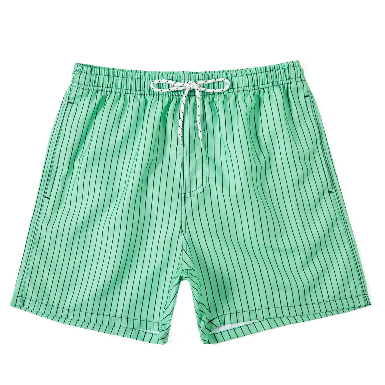 Striped casual shorts in light blue, shown front-on, with straight leg opening.