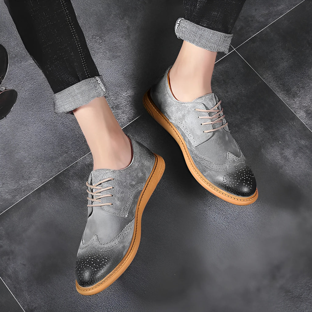 Men's black business formal leather shoes with lace-up design and rubber sole