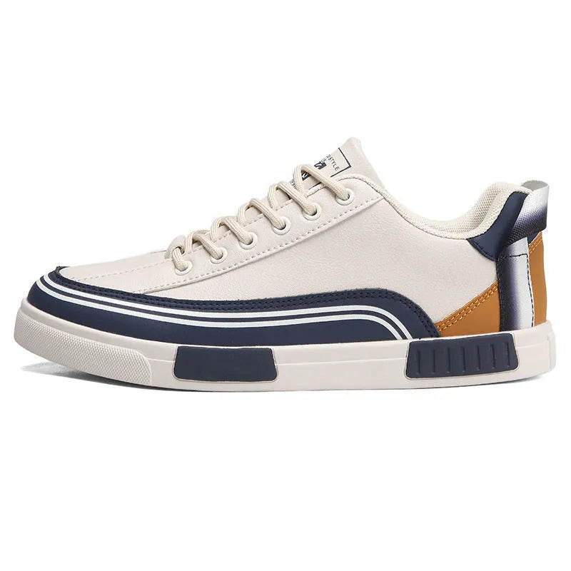 Men's beige white and green canvas mesh shoes with flat heel and round toe design