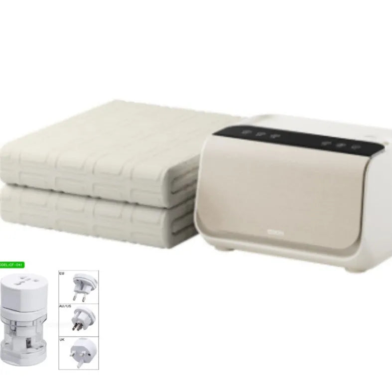 White electric heating blanket with smart host controller showing capsule design and plush fabric texture
