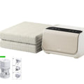 White electric heating blanket with smart host controller showing capsule design and plush fabric texture