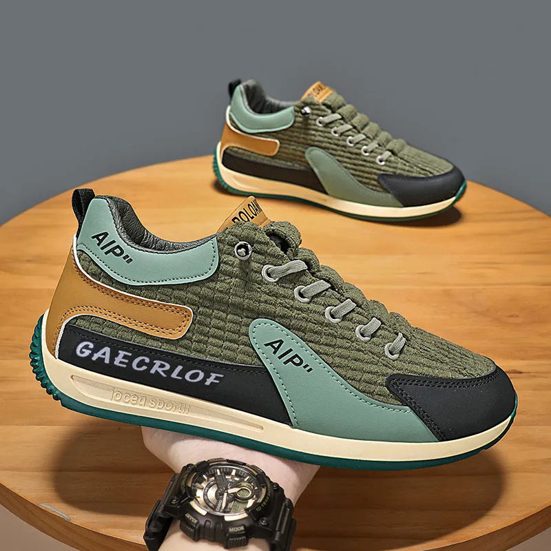 Men's grey mesh running shoes with lace-up closure and round toe design