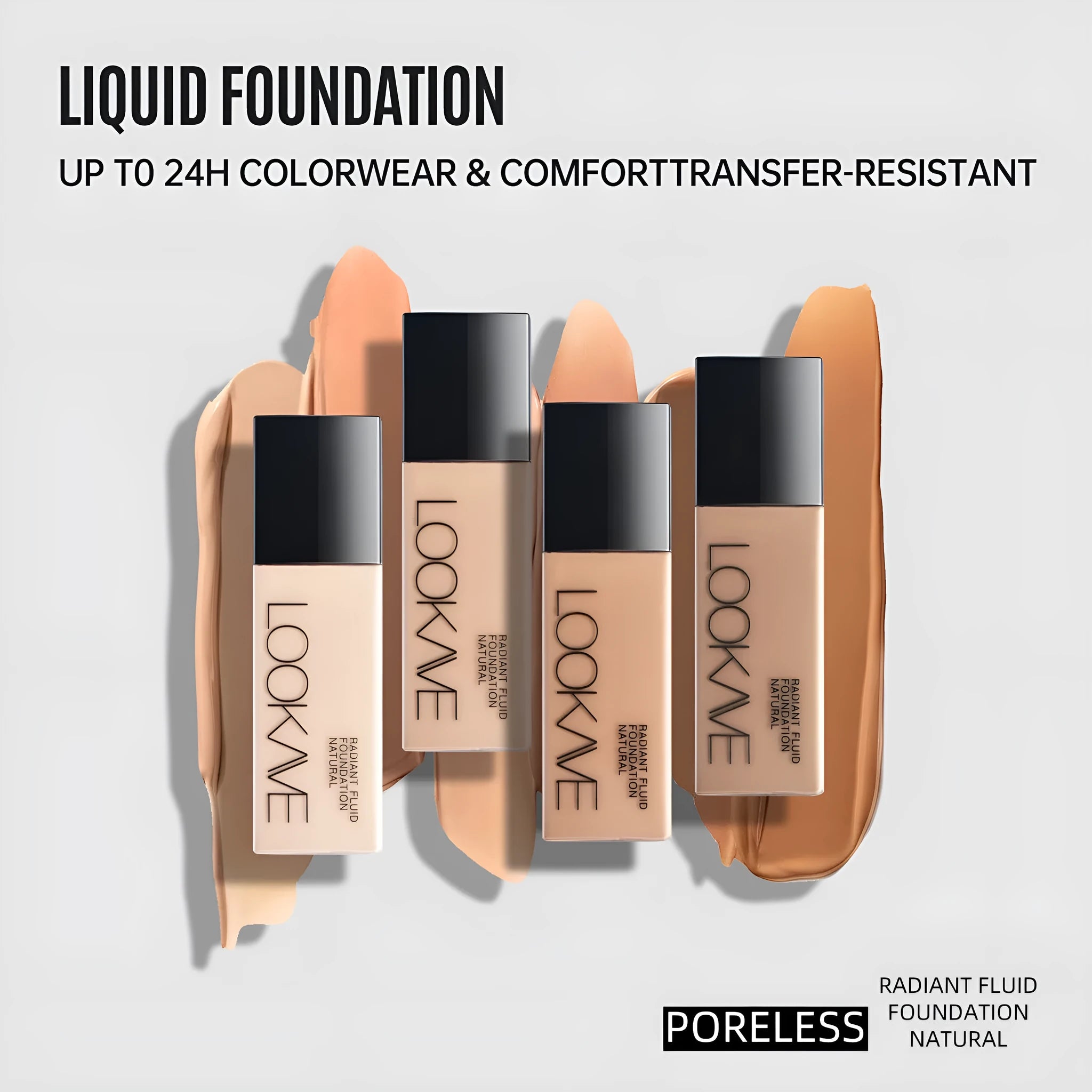 LOOKAVE Matte Liquid Foundation tube in 21c size with shade options LK63C-01 to LK63C-06
