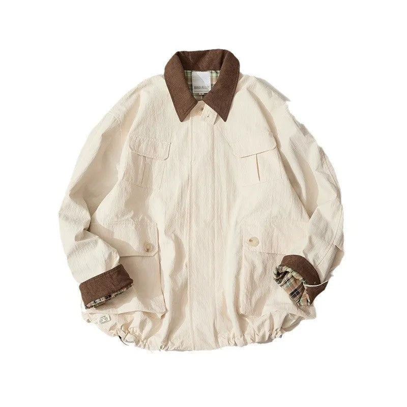 Men's and women's apricot and green polyester casual jacket with side seam pockets