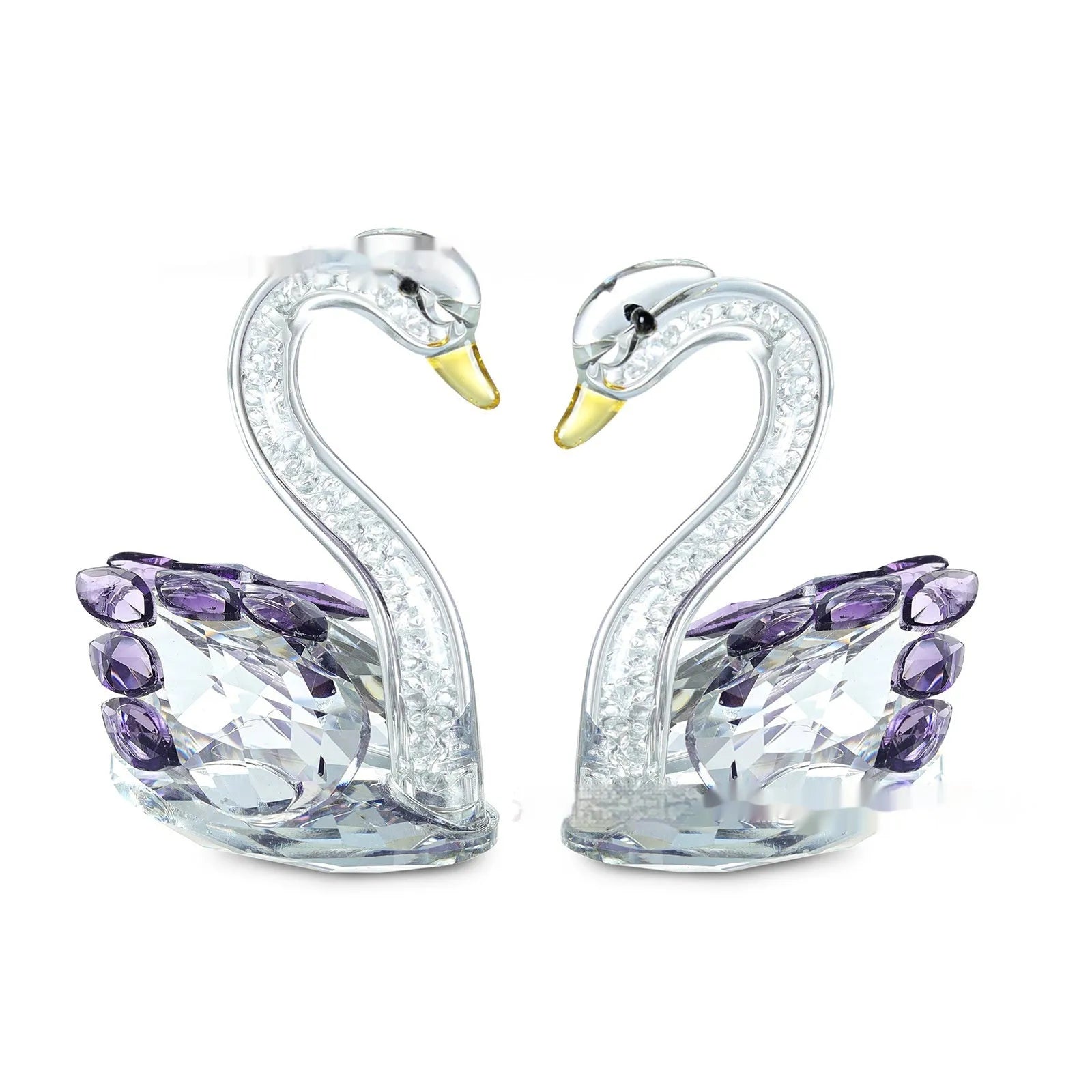 White crystal swan desktop ornament in red, blue, pink, or violet, showing solid head and empty pipe styles.