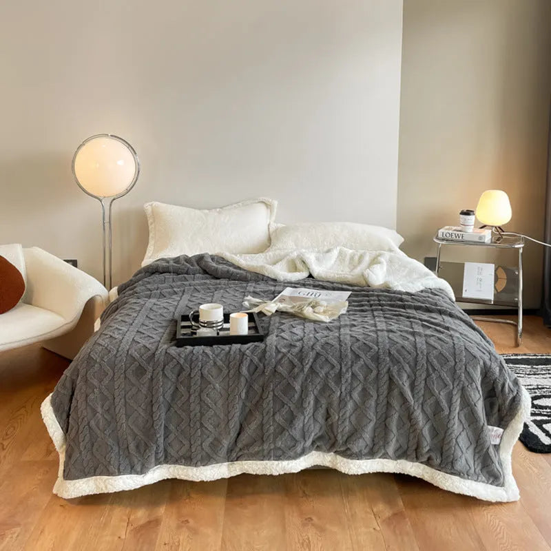 Thermal flannel winter blanket in tea green colour showing taffeta texture and modern simple styling