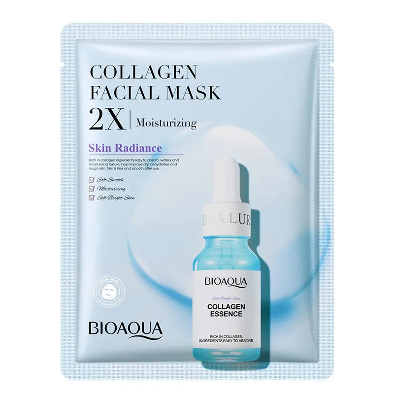Single white collagen and hyaluronic acid facial sheet mask, 30g gel treatment.
