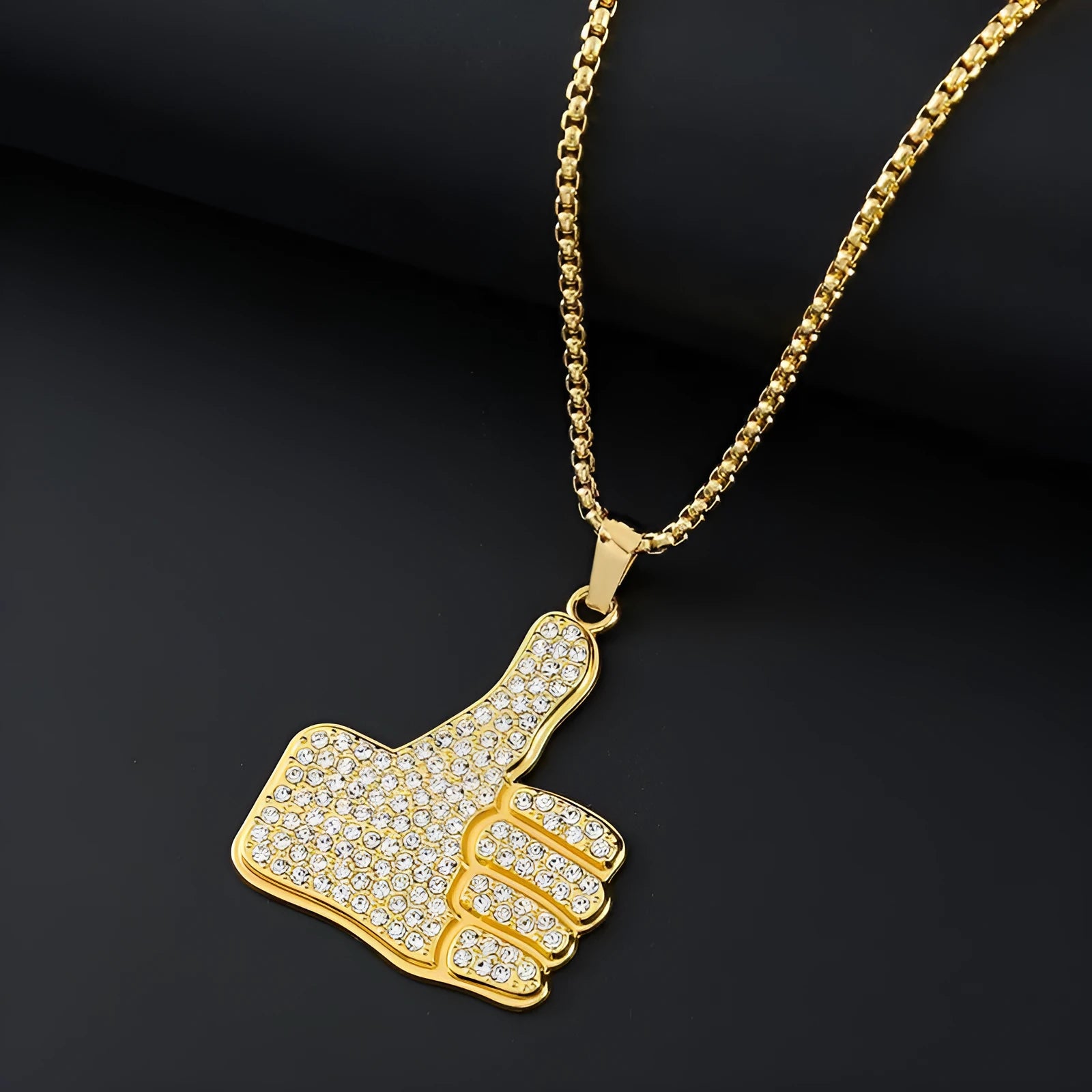 Women's geometric pendant necklace with inlaid zircon stones on a gold-tone alloy chain