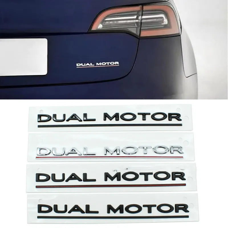 Tesla Model 3 black and red ABS plastic bumper sticker measuring 19cm by 3cm.
