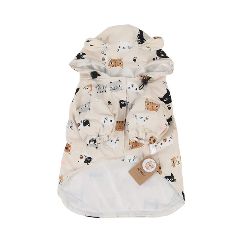 Beige cartoon dog raincoat with animal design and waterproof coating