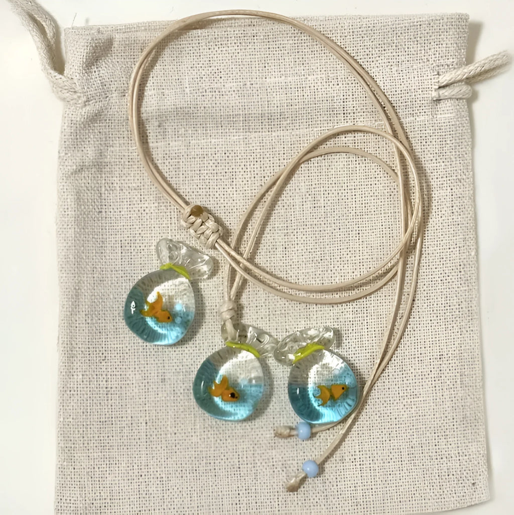 Women's pendant necklace with coloured glaze skirt joker charm on cotton linen clavicle chain