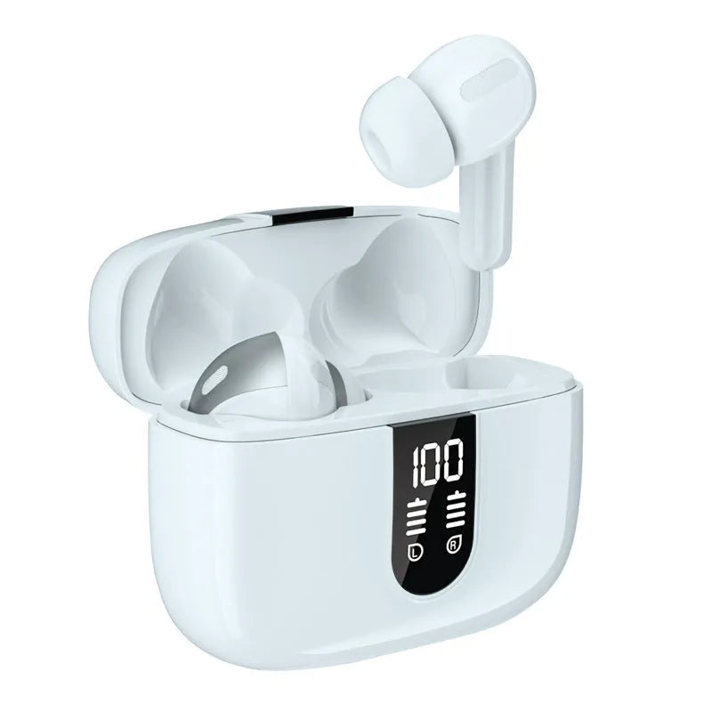 Jerry X08 wireless Bluetooth headphones with digital display and USB charging case in black colour