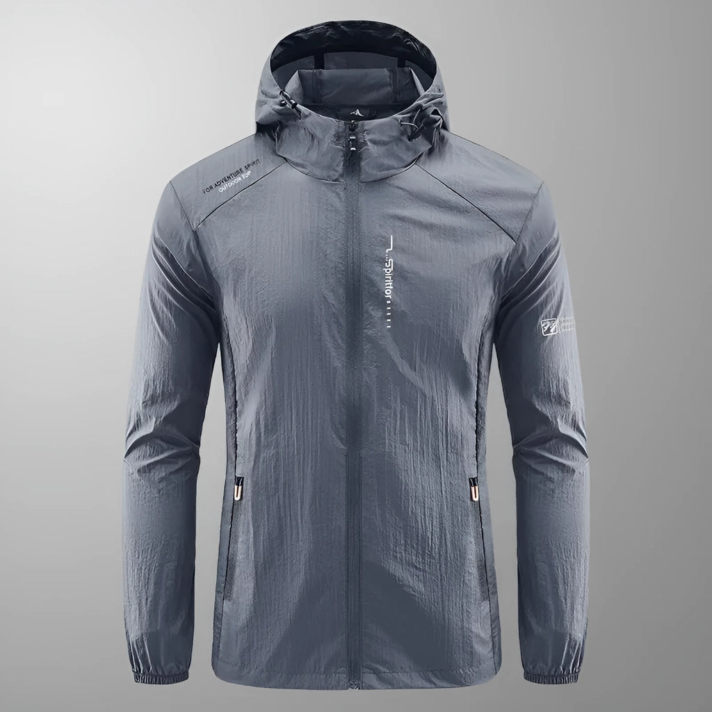 A man's lightweight hooded summer jacket in a loose fit, shown in a neutral colour like grey or blue.