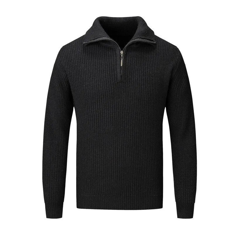 Men's solid colour slim fit pullover sweater on a hanger.