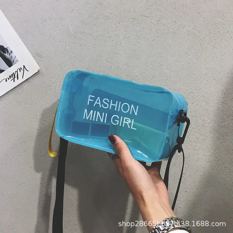 Transparent square jelly shoulder bag with adjustable strap in multiple colour options
