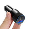 Aluminium alloy mobile phone car charger showing black finish with 12V input