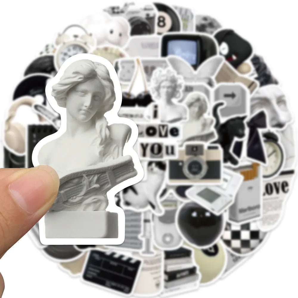 61 black and white simple style PVC waterproof stickers for laptops and phones