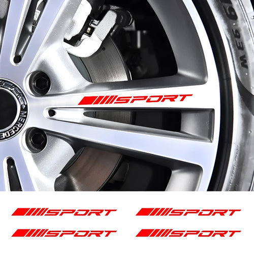Hollow design red sports car rim sticker on alloy wheel