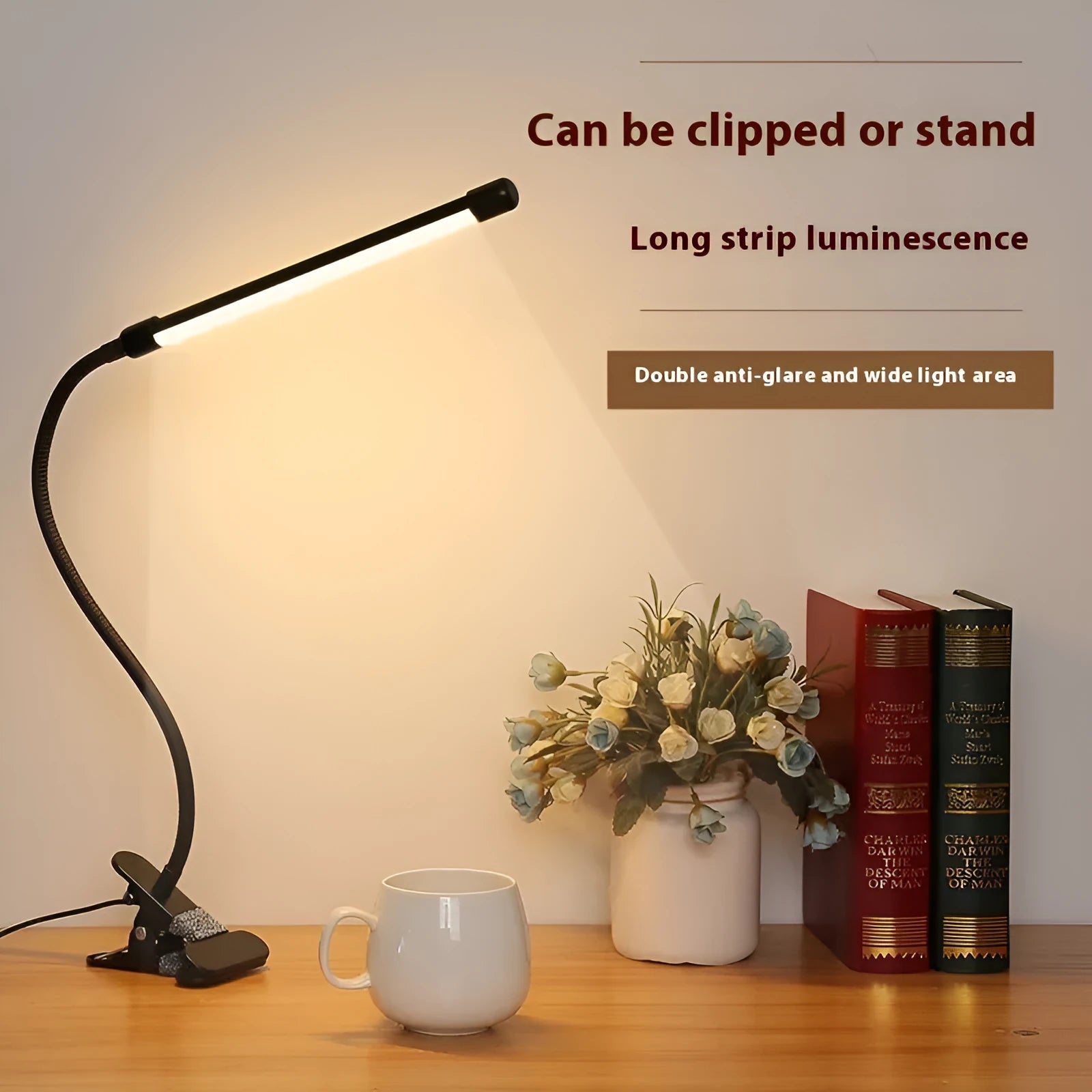Black and white USB LED desk lamp with 26cm length for study areas