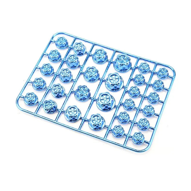 Set of 30 coloured ABS plastic motorcycle screw covers for engine customisation.