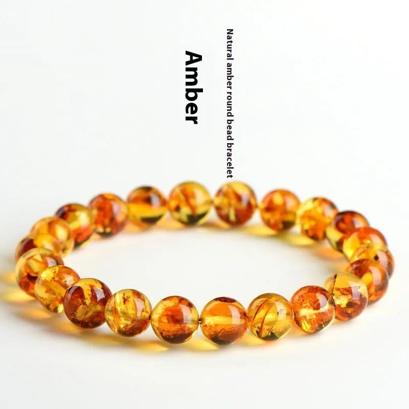 Natural yellow piebald amber bracelet with geometric beads in three size options