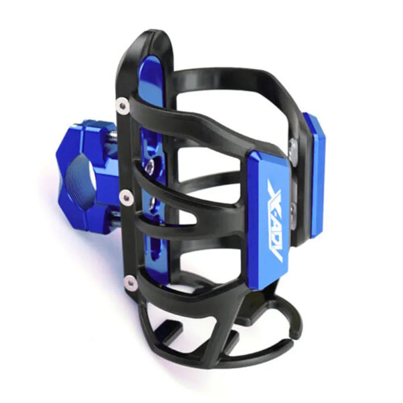 Modified water bottle cage mounted on Honda X-ADV scooter bumper in multiple colour options