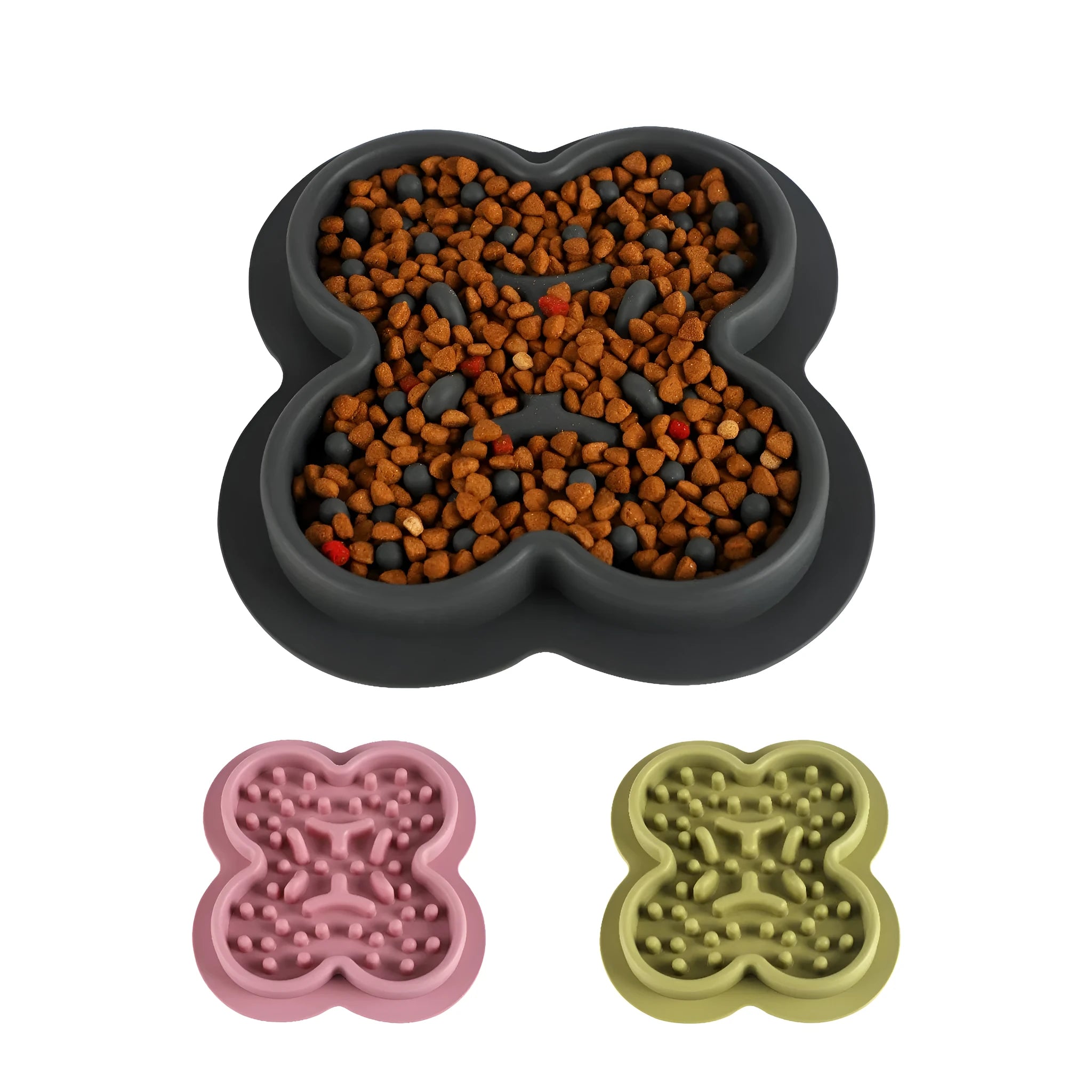 Silicone pet slow feeder licking mat in green colour with textured surface and non-slip base.