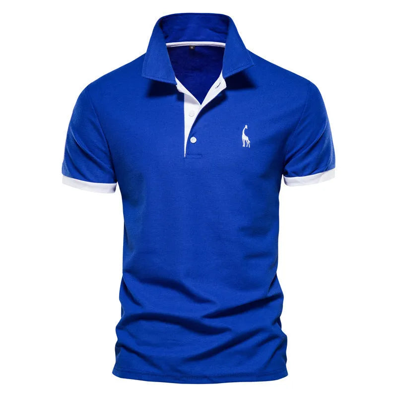 Men's slim fit T-shirt with embroidered deer pattern on chest, shown in multiple colour options.