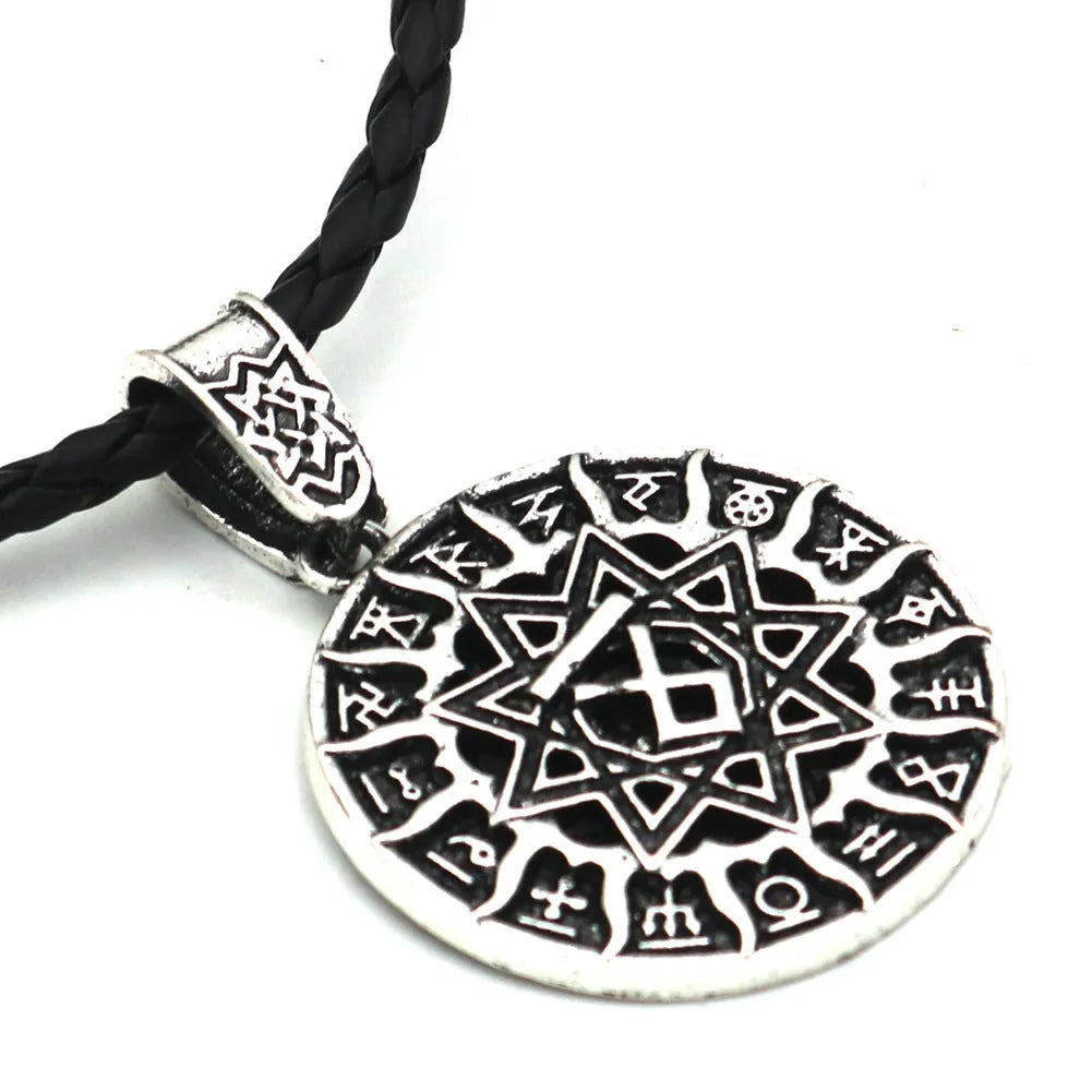 Lunavin ODing logo pendant necklace on snake bones chain with antique silver finish, adjustable 51-80cm.