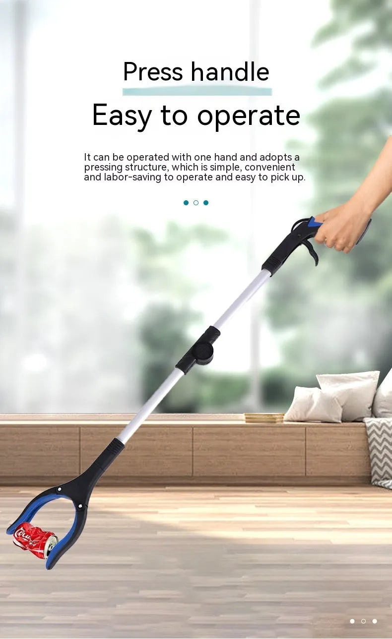 Folding aluminium alloy garbage pickup clamp with magnet sucker showing blue handle option