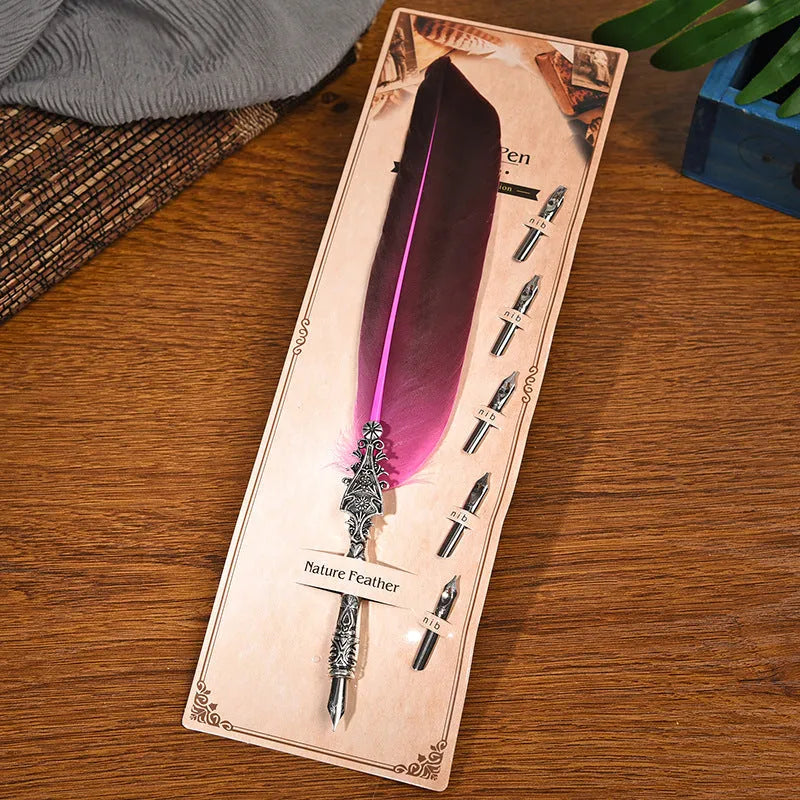 Retro feather pen with zinc alloy shell in vintage European and American design with ten colour options