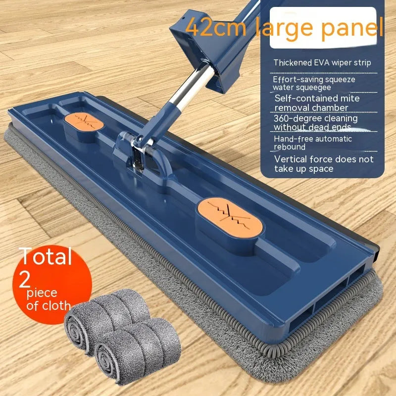 Large flat mop with stainless steel handle and 360 rotating head for hard floor cleaning
