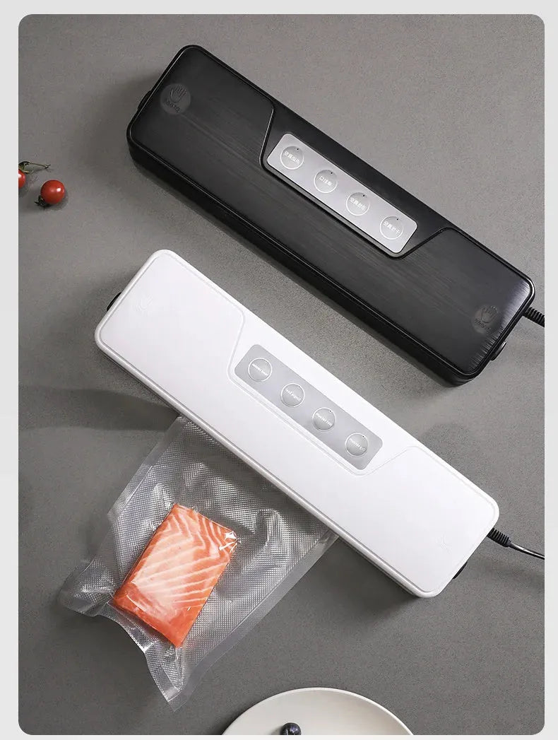 Black automatic vacuum sealer machine for household food preservation and storage bag sealing