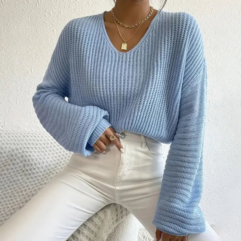 Women's solid color long sleeve pullover top in loose casual fit free size polyester