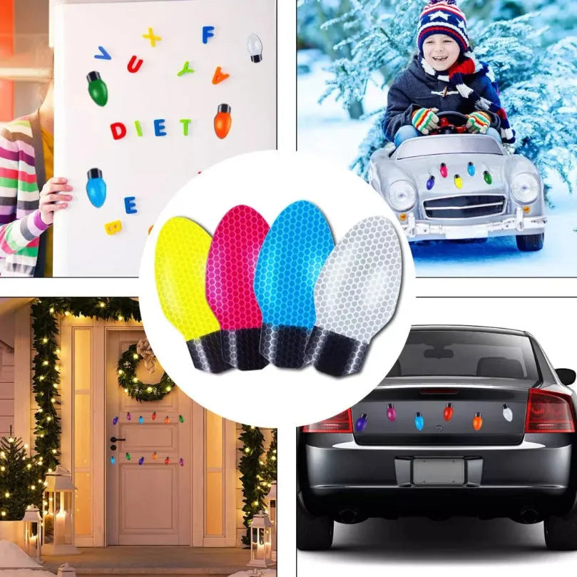 Christmas light bulb reflective magnetic set with 24 white honeycomb bulbs and 12 magnetic wires for car and refrigerator decoration