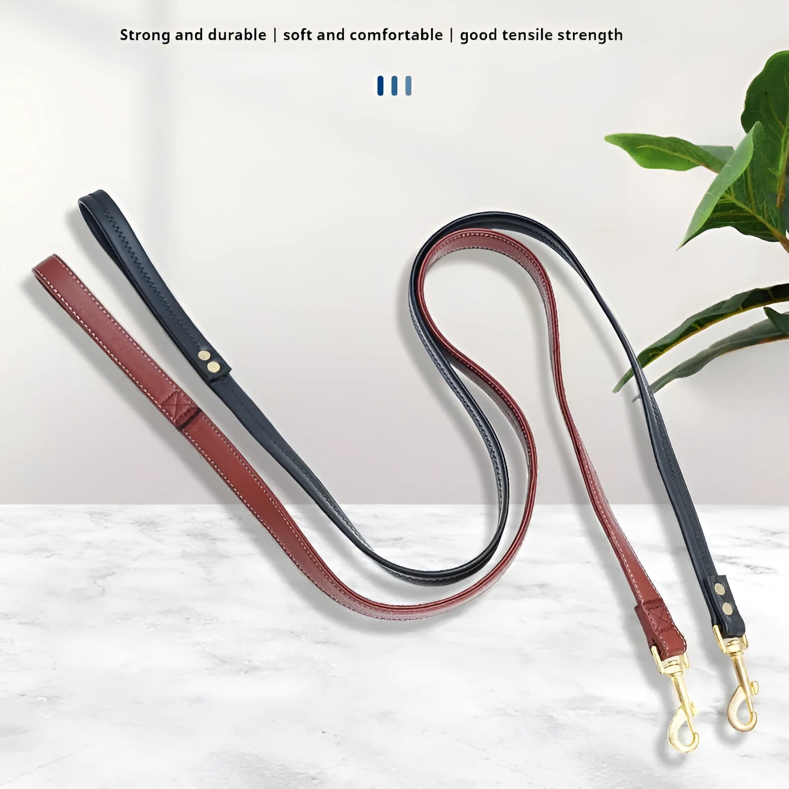 High-grade PU leather pet traction belt for dogs in black or maroon colour with adjustable length