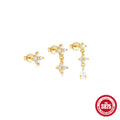 S925 sterling silver geometric earrings with zircon tassels in gold tone colours