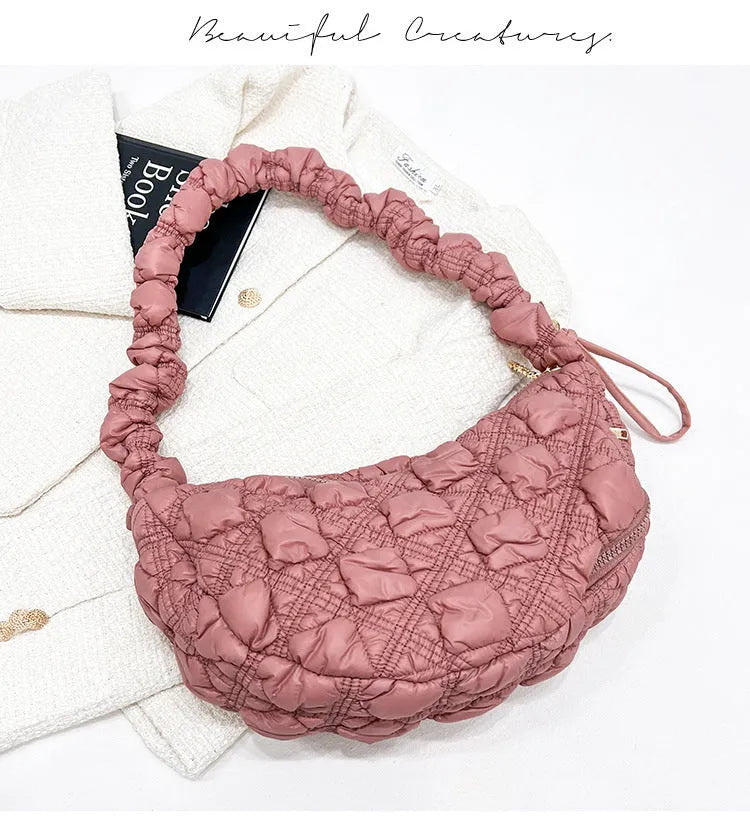 Women's nylon underarm shoulder bag in solid colour with adjustable strap