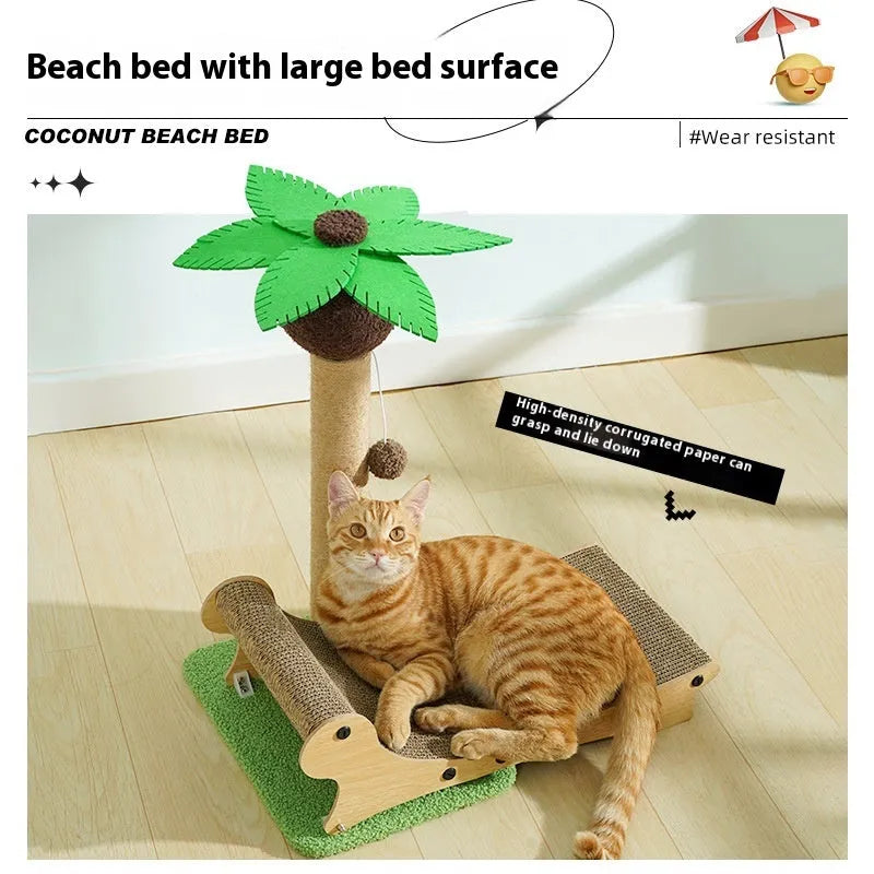 Wooden beach chair design cat climbing frame with integrated scratch board and hemp mat columns