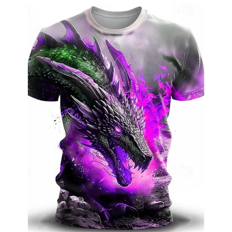 Men's grey t-shirt with a large 3D wind dragon graphic print on the front.